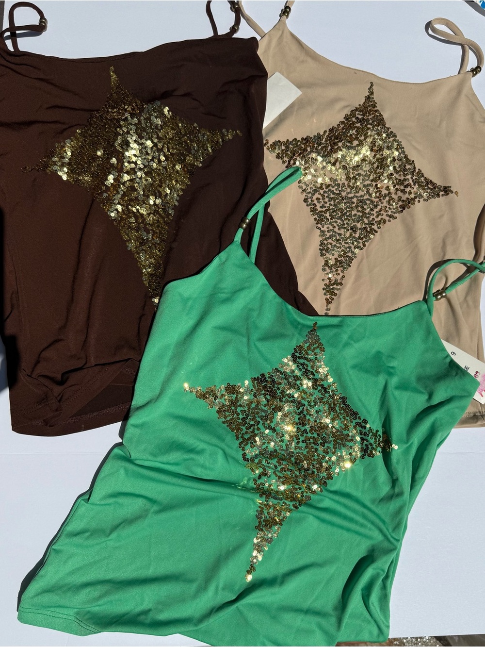 O’lala Sequin Diamond Cami Tank - Green, Brown, Beige